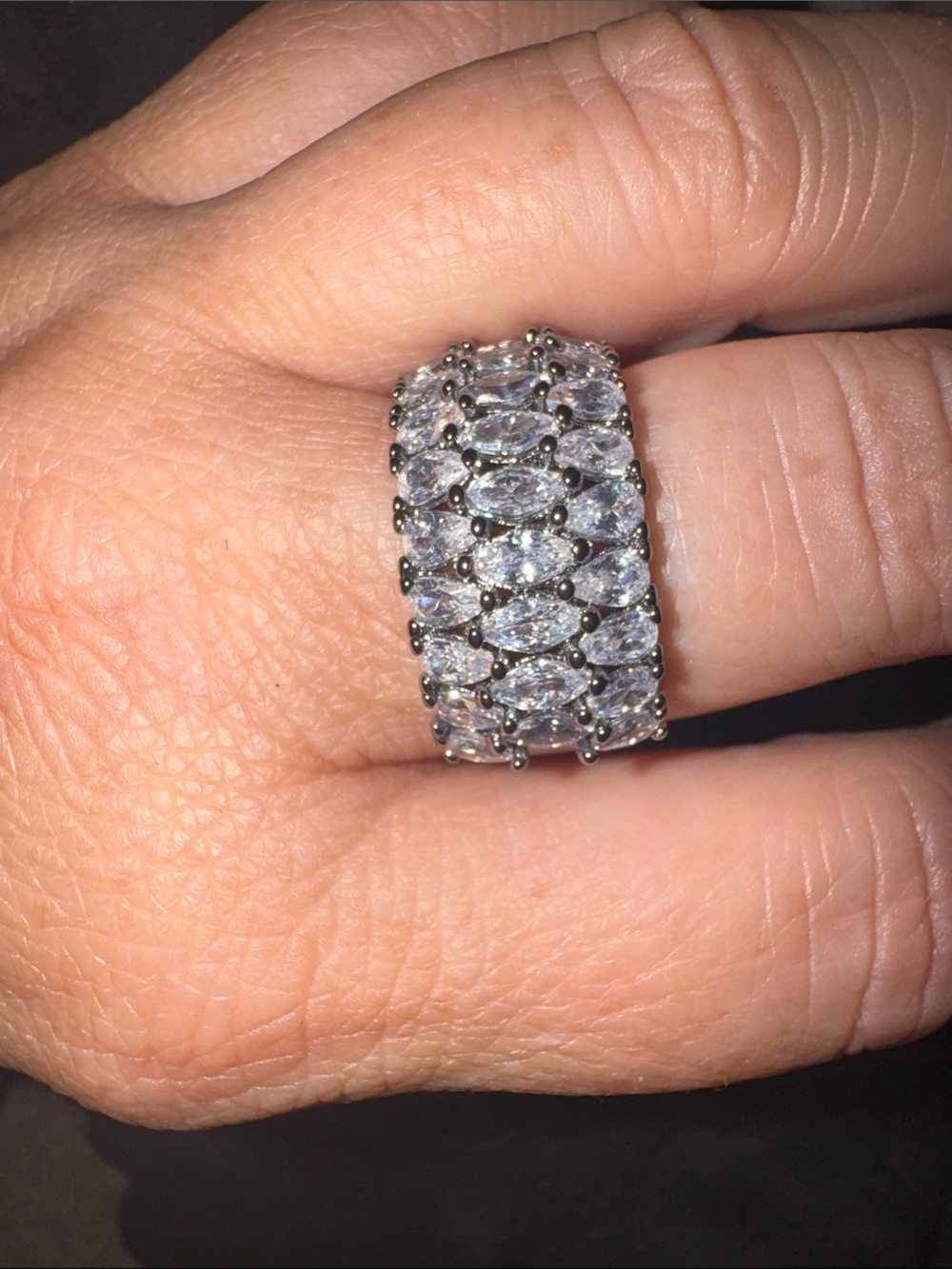 bp Silver-Tone Wide Ring with Clear Marquise Stones